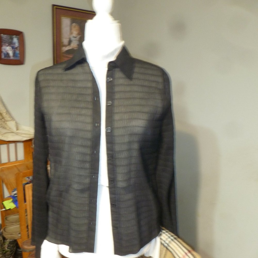 GEORGE Black, Sheer Stretchy Button Down Shirt. Size Small ( 4-6)